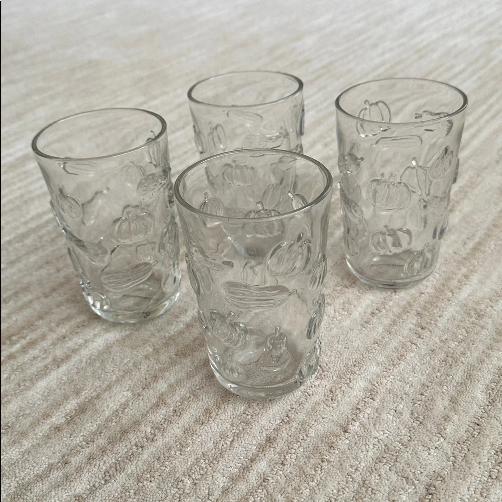 Like New Set of 4 Anthropologie AnthroHome Hayride Fall Pumpkin Gourd Glasses